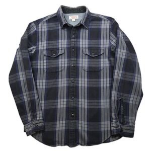 Wallace & Barnes Plaid Flannel Shirt Mens Medium Black Blue Gray Cotton